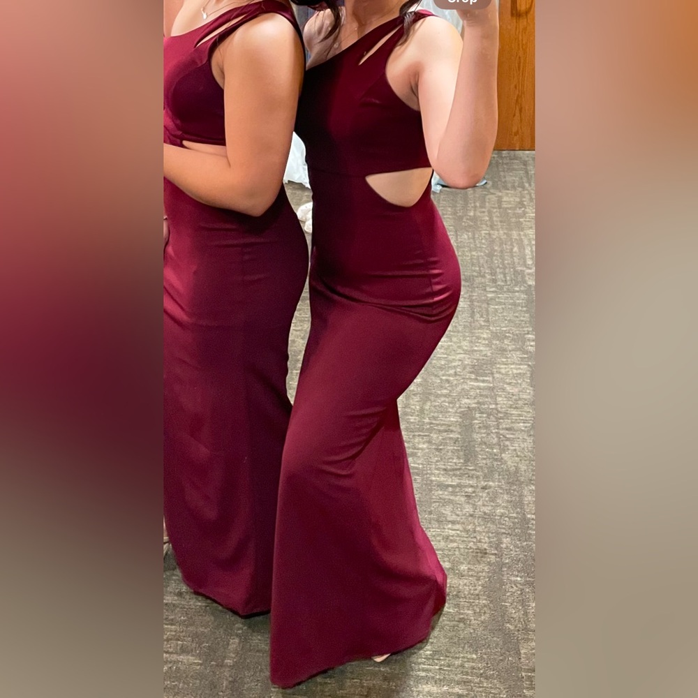 Lulu’s burgundy one shoulder cut out dress